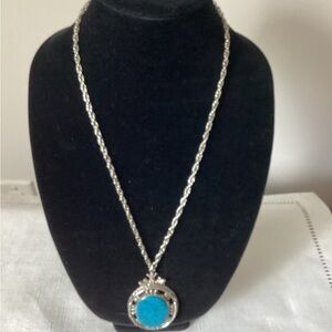 Turquoise Color Silver Tone Pendant Necklace